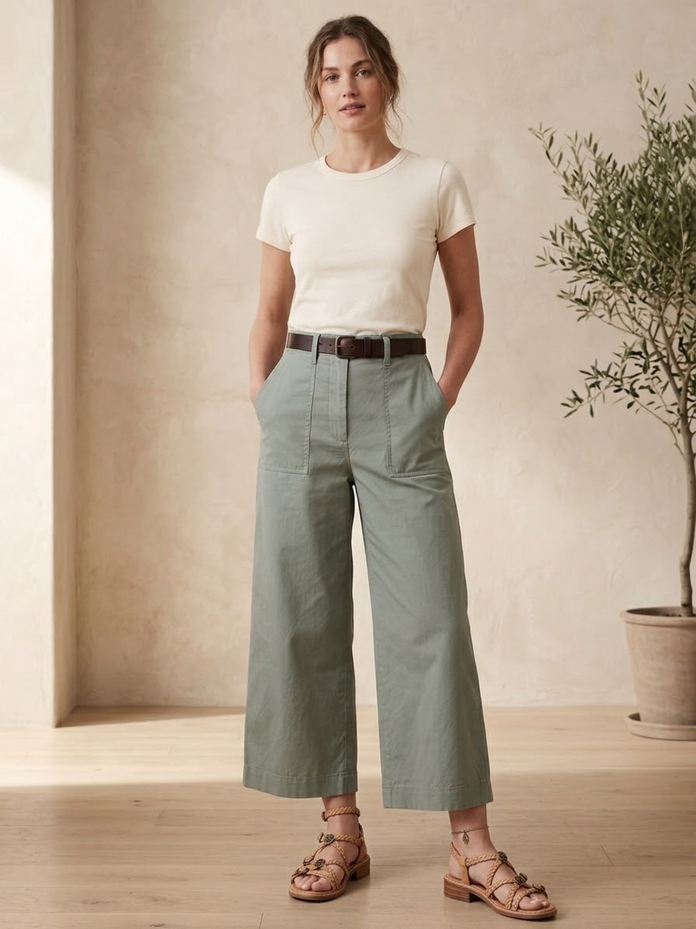 Paul Smith Wide-Leg Cropped Pants in Sage Green
